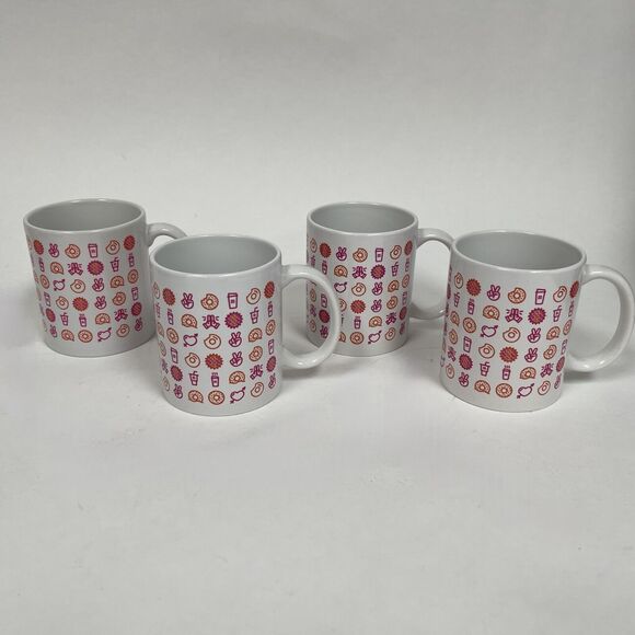 Dunkin Donuts Holiday Coffee Cups Mugs White Pink Orange Multicolor Lot of 4 - Picture 1 of 9